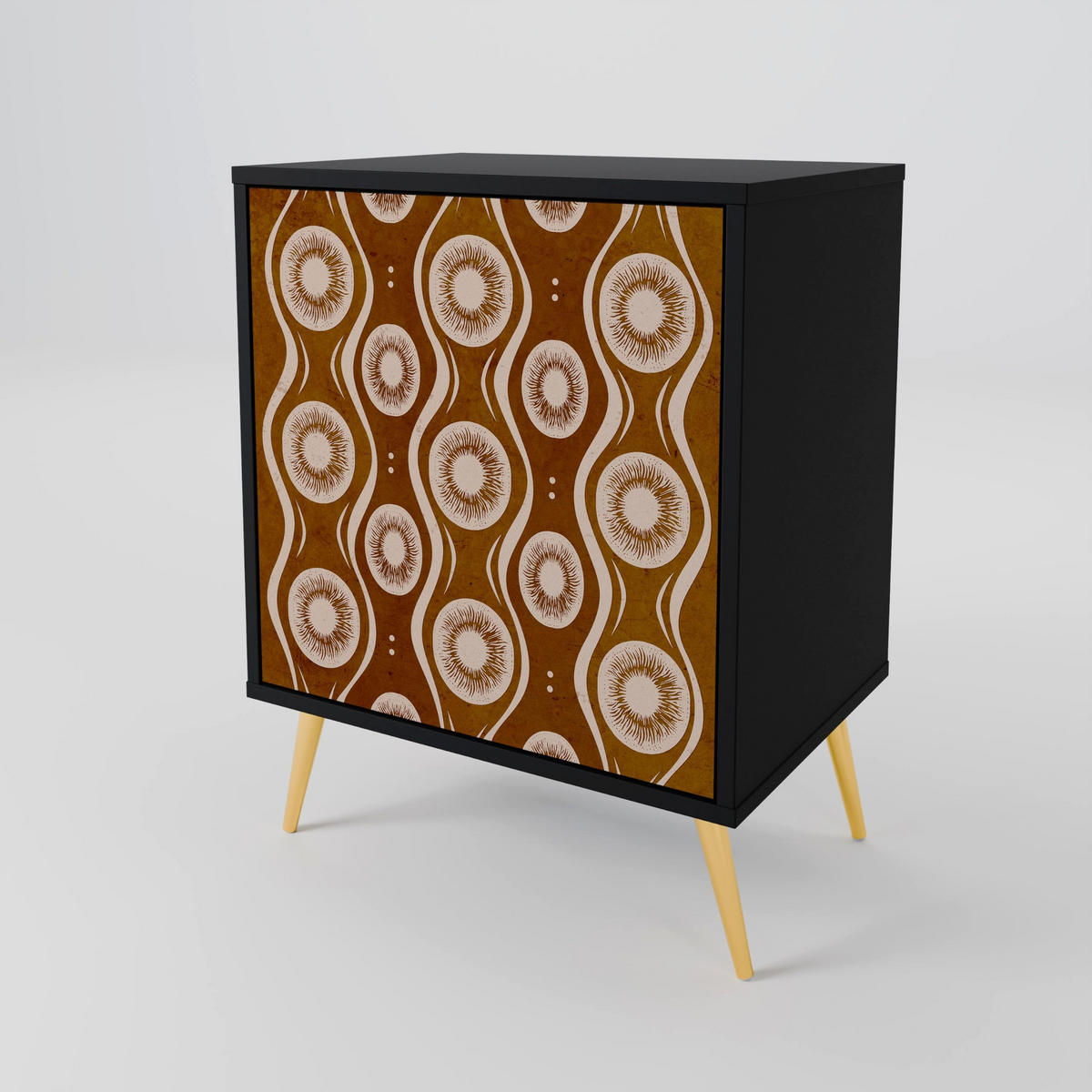 SIDEBOARD BROWN EYES, Schwarz, 57,5x42x72,5 cm, Schwarze Metallfüße - Multicolor/Schwarz, Holzwerkstoff/Metall (57.5/72.5/42cm) - SpaceRebels