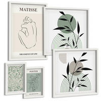 BILDER SET 5er Set - 50x50 cm & 20x30 cm & 40x60 cm Weißer Rahmen - Linien, Pflanzenmuster, Minimalismus - Weiß, Kunststoff (40/60cm) - TULUP