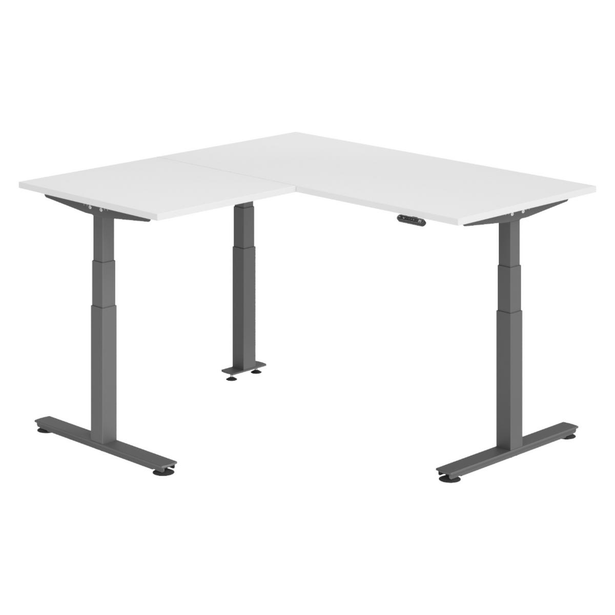ECKSCHREIBTISCH elektrisch höhenverstellbar L-Form 160/160/74 cm in Weiß/Graphitfarben - Graphitfarben/Weiß, Holzwerkstoff (160/160/74cm) - bümö