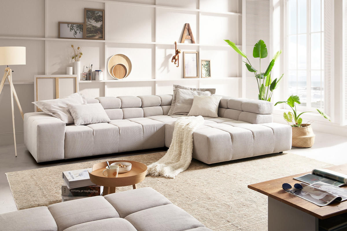 ECKSOFA NEVADA Silber Cord - Silberfarben/Schwarz, Kunststoff/Textil (319/215cm) - KAWOLA