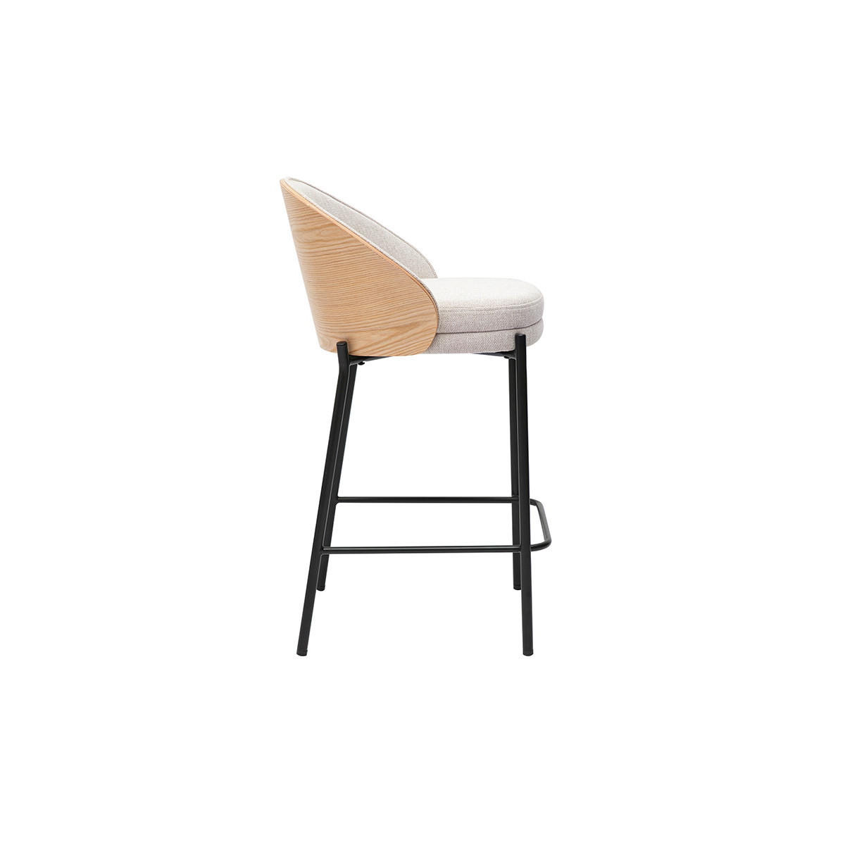 BARHOCKER aus samtartigem, texturiertem Stoff in Beige, dunklem Holz und Metall H65 cm (2er-Set) TUCSON - Beige, Textil (50.5/85.5/54cm) - Miliboo
