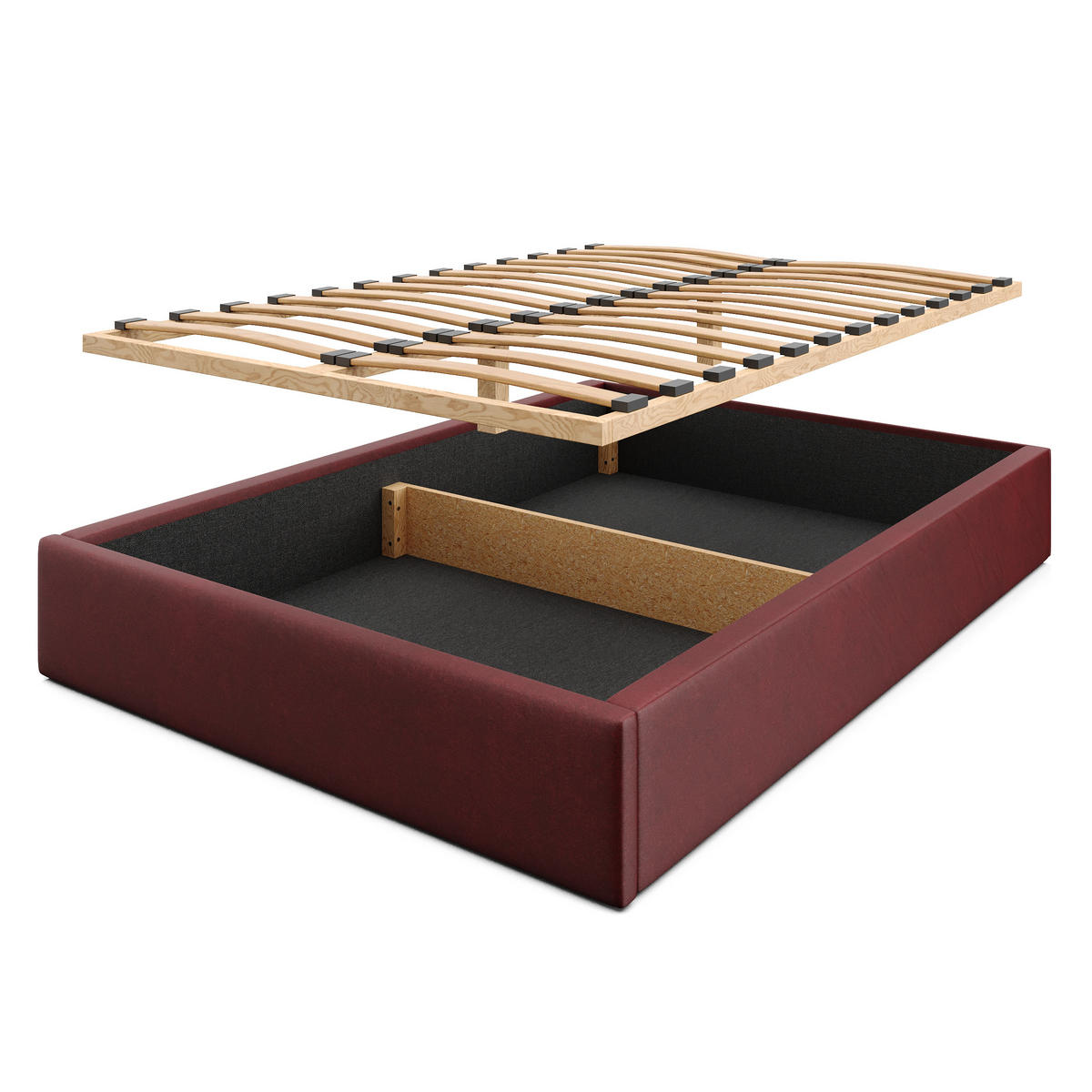 POLSTERBETT 140x200cm Bett mit Stauraum Lattenrost Weinrot - Weinrot, Holz/Holzwerkstoff (140/200cm) - Muralo