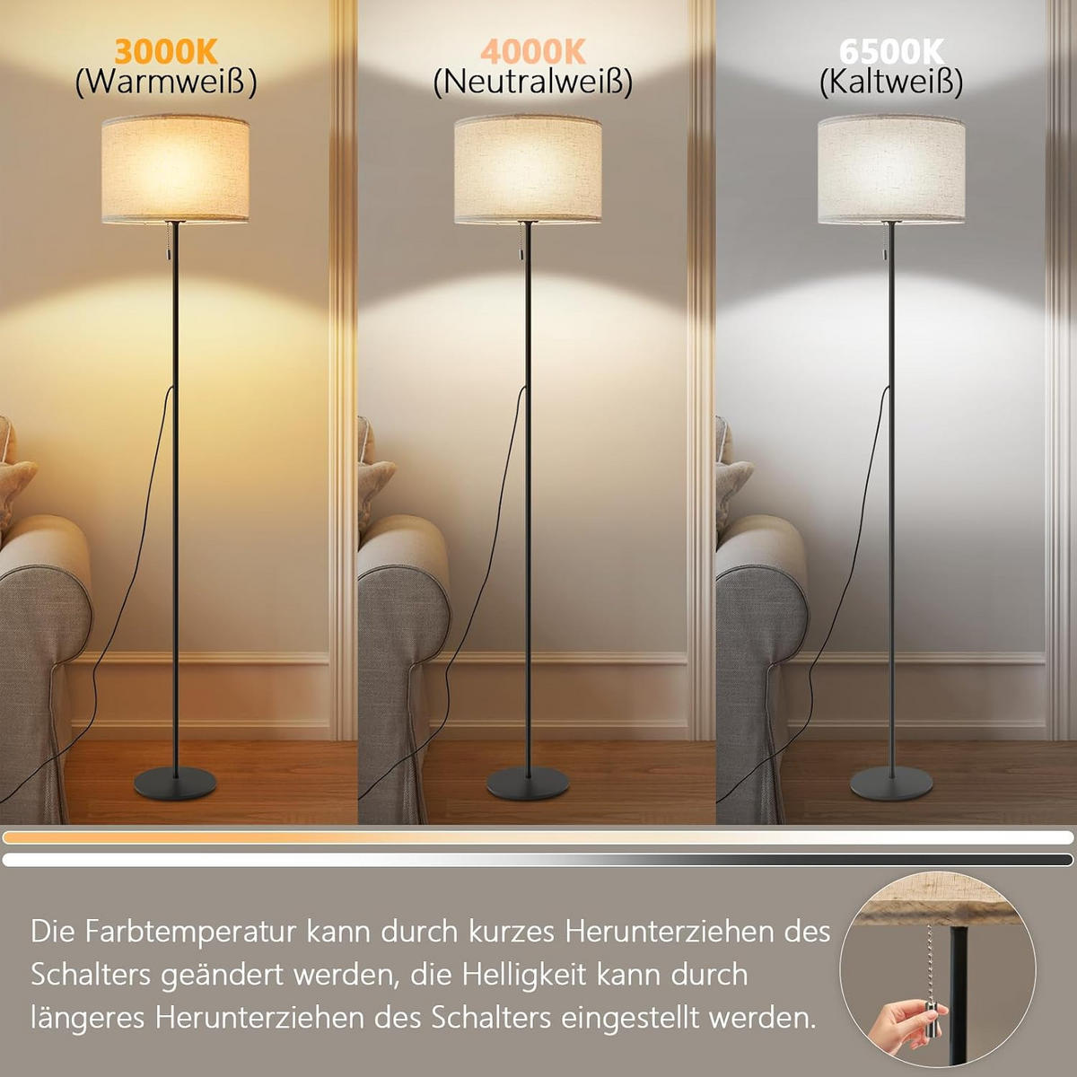 LED STEHLAMPE Liora 30/16/136 cm - Schwarz, Textil/Metall (30/16/136cm) - ZMH