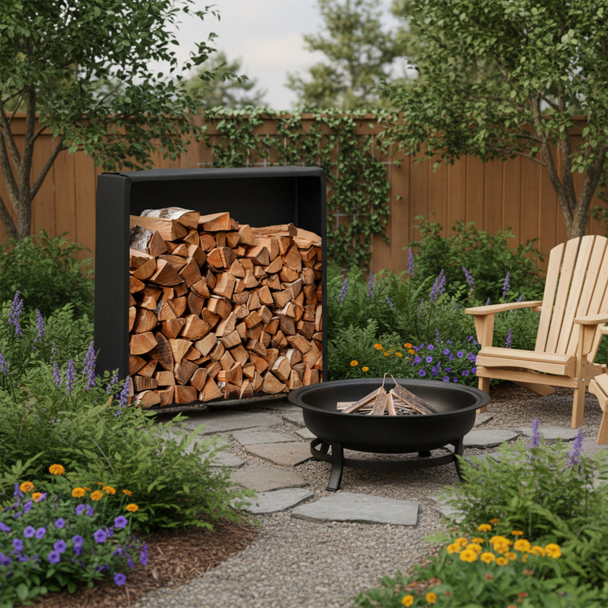 KAMINHOLZREGAL - Schwarz, Textil/Metall (110/110/29cm) - Relaxdays