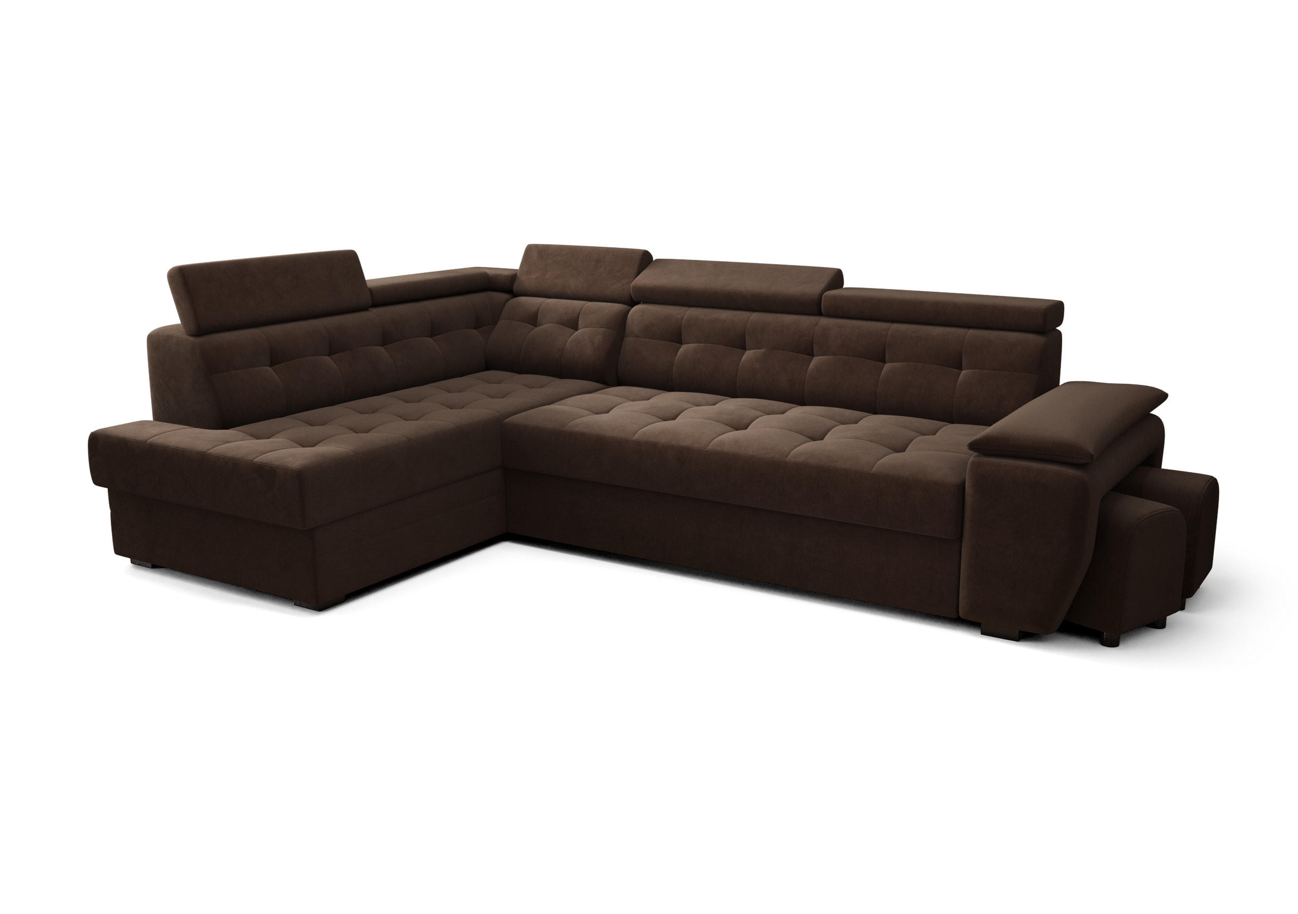 ECKSOFA KONGO RBN15, Eckcouch in L-Form mit Schlaffunktion, Farbe: Dunkelbraun, Velourstoff, Ottomane Links - Dunkelbraun, Textil (277/180cm) - O-Sofa