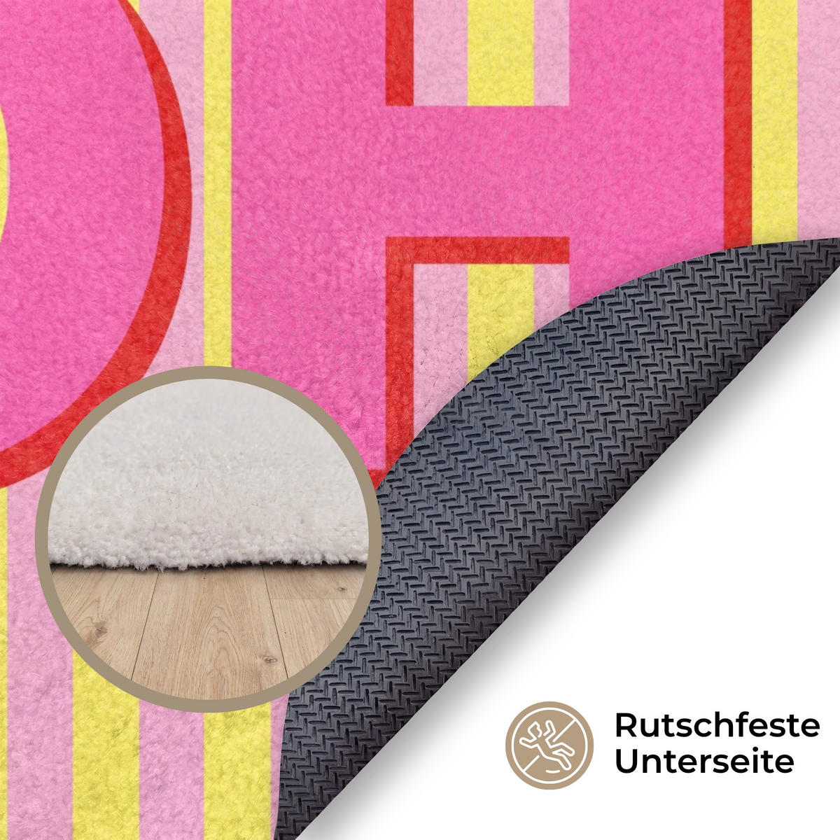TEPPICH - Text - Streifen - Rosa - 90x90 cm - Pink, Kunststoff/Textil (90/0.4cm) - OnlyWow