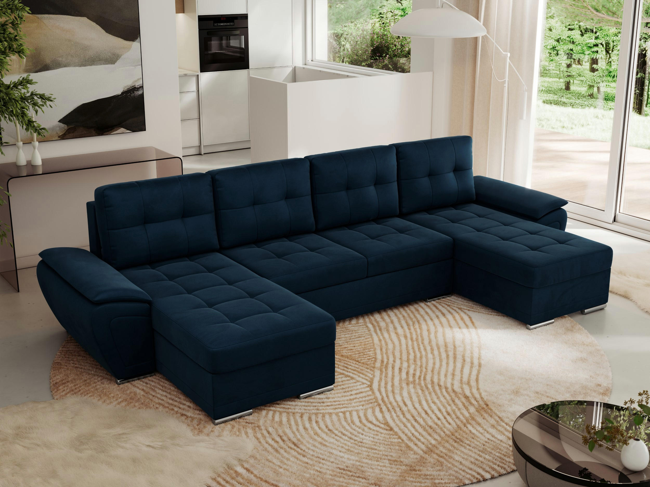 WOHNLANDSCHAFT UMBRIA U Dunkelblau Velvet - Dunkelblau/Grau, Textil/Metall (336/85/157cm) - MKS