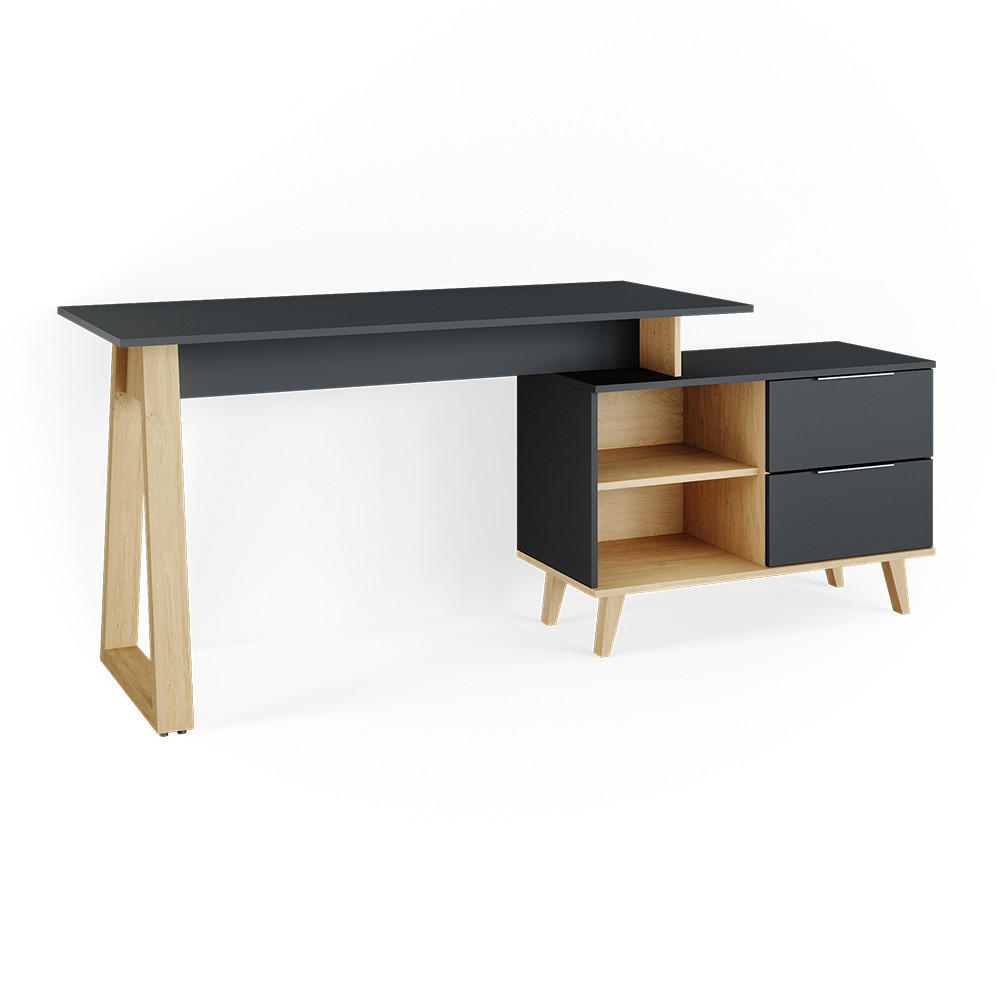 SCHREIBTISCH Nautica Anthrazit 138 x 60 cm mit Schubladen, XL - Anthrazit/Buchefarben, Holzwerkstoff (60/138/77cm) - Vicco