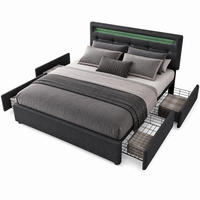 POLSTERBETT 140/200 mit LED, 4 Schubladen und verstellbarem Kopfteil in Schwarz - Schwarz, Holzwerkstoff/Textil (140/200cm) - EVRYAE