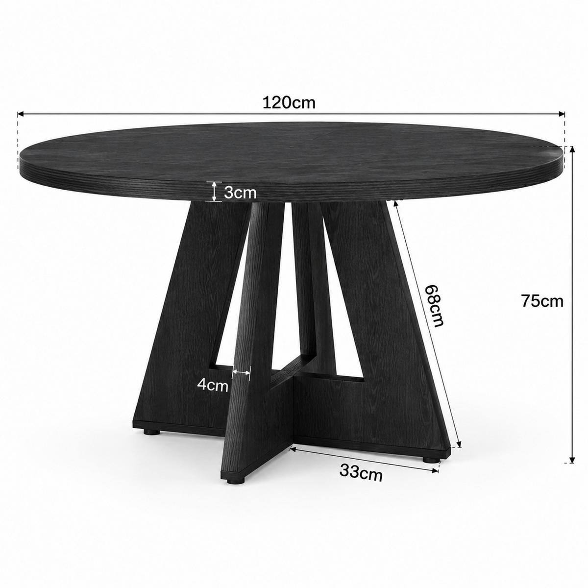 ESSTISCH 120 cm Rund Schwarz im Bauernhausstil - Schwarz, Holzwerkstoff (120/120/75cm) - MIVRAY