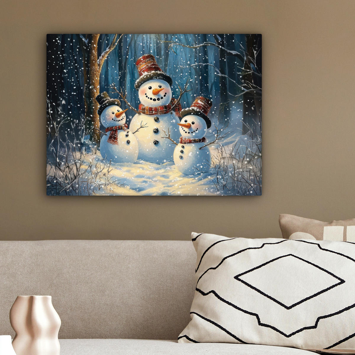 LEINWANDBILD Schneemann - Schnee - Winter - Wald 40x30 cm - Hellblau, Textil (40/30cm) - MuchoWow