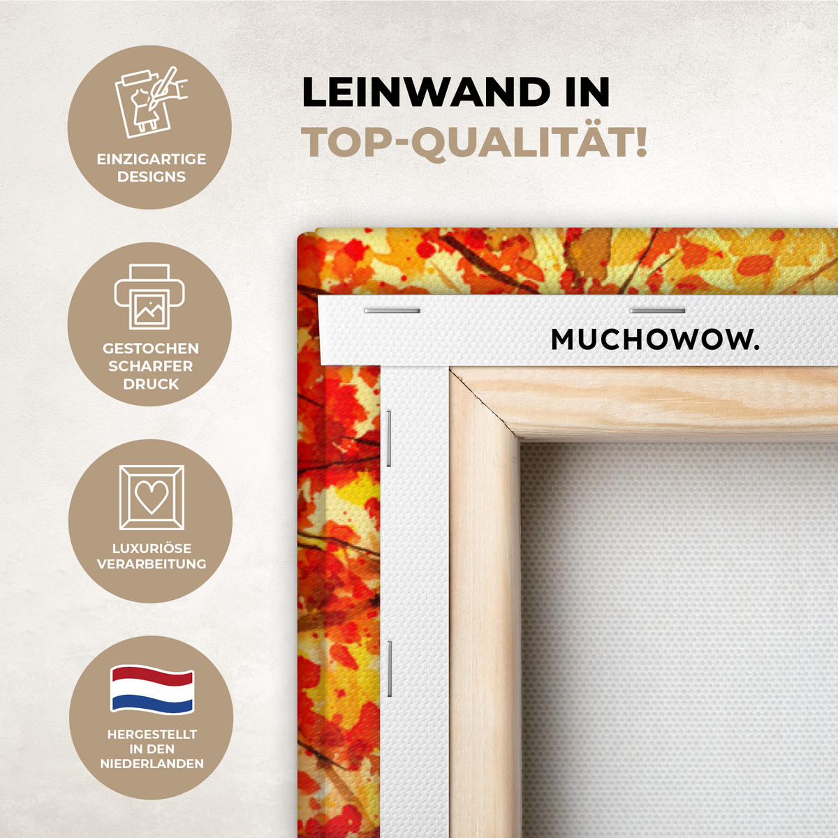 LEINWANDBILD Natur - Ölfarbe - Hirsche - Tiere - Herbst - Orange Groß 140x90 cm - Orange, Textil (140/90cm) - MuchoWow