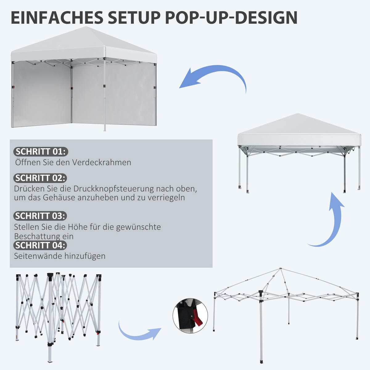 FALTPAVILLON, Stahl, Oxfordstoff, Hellgrau - Hellgrau, Metall (297/274/297cm) - Outsunny