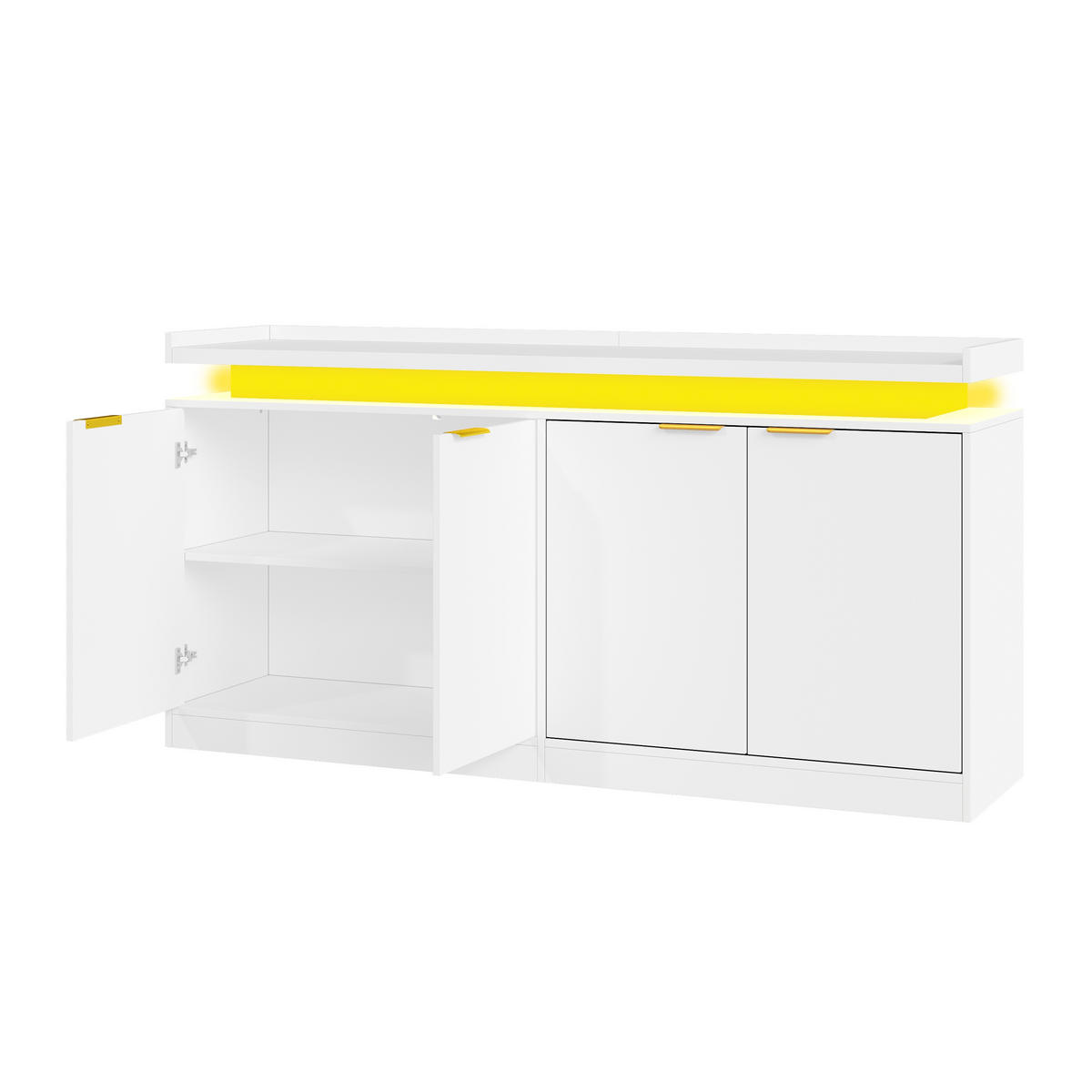 SIDEBOARD DE-38751 160/39/83 cm LED-Beleuchtung und 4 Türen Weiß - Weiß, Holzwerkstoff (160/83/39cm) - ComfortXL