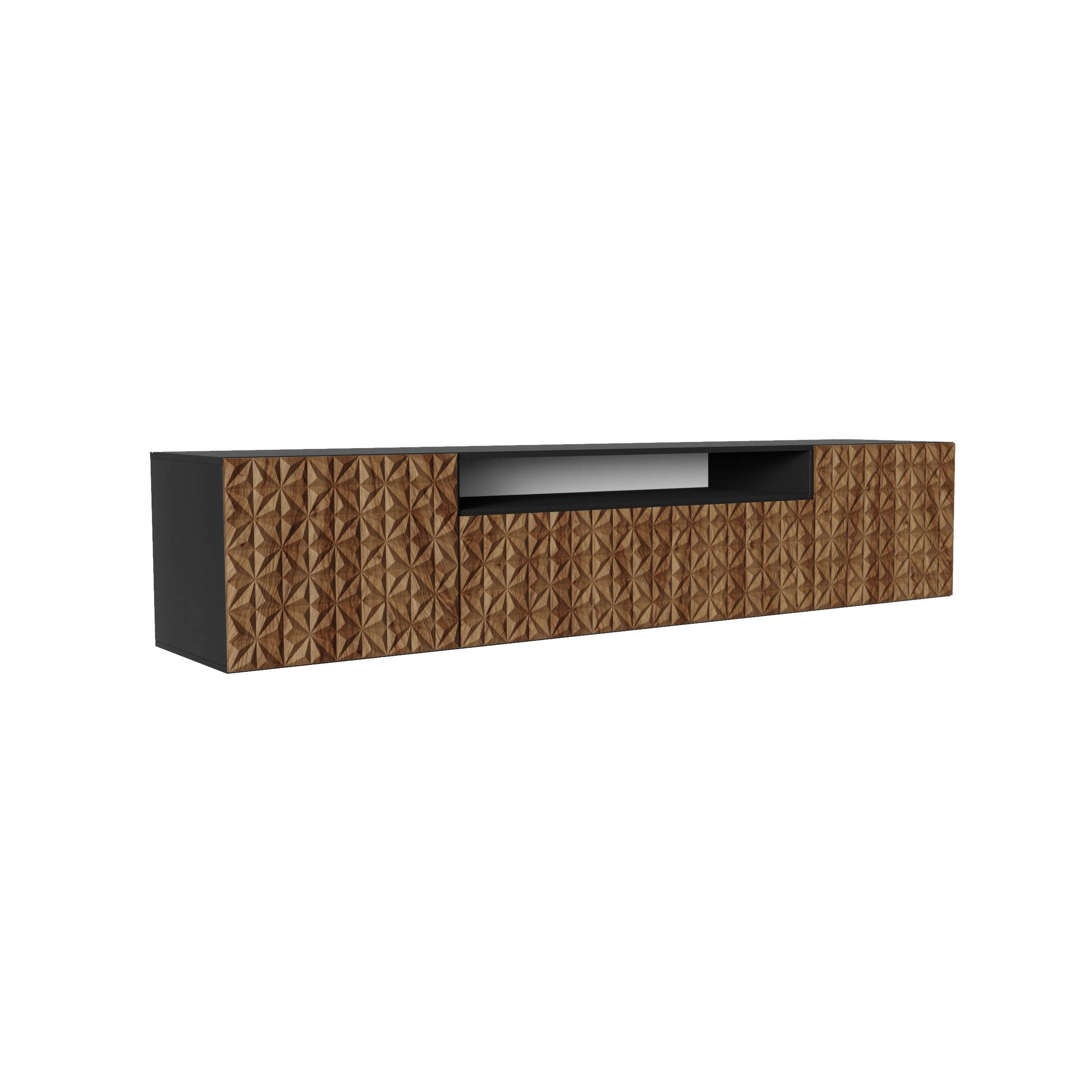 Meblini Tv-Schrank Schwarz, Wildeiche 200x40x41 cm