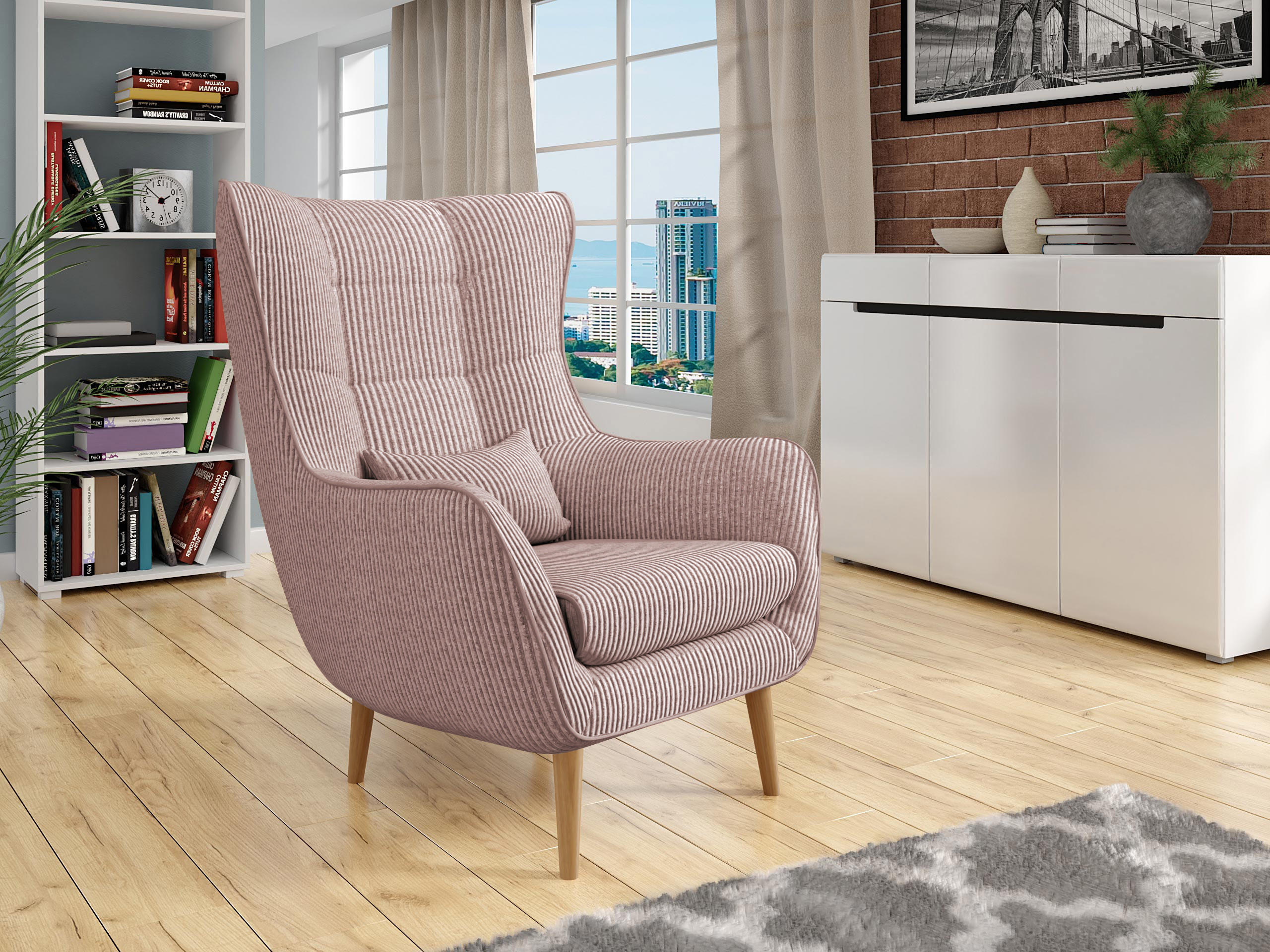 SESSEL Estjano Cord - Hellrosa/Beige, Holz/Textil (80/106/95cm) - MIRJAN24