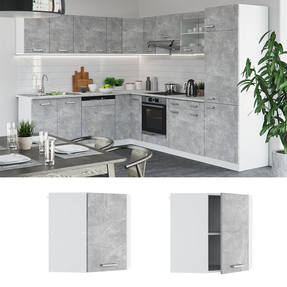 ECKHÄNGESCHRANK R-Line Beton 57 cm - Schieferfarben/Weiß, Holzwerkstoff (57/60/34.1cm) - Vicco