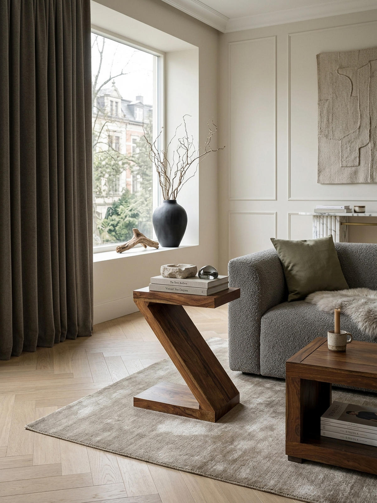 BEISTELLTISCH Massivholz Z-Form Handgefertigt, Braun 44x30x59 cm - Braun, Holz (30/44/59cm) - KADIMA DESIGN