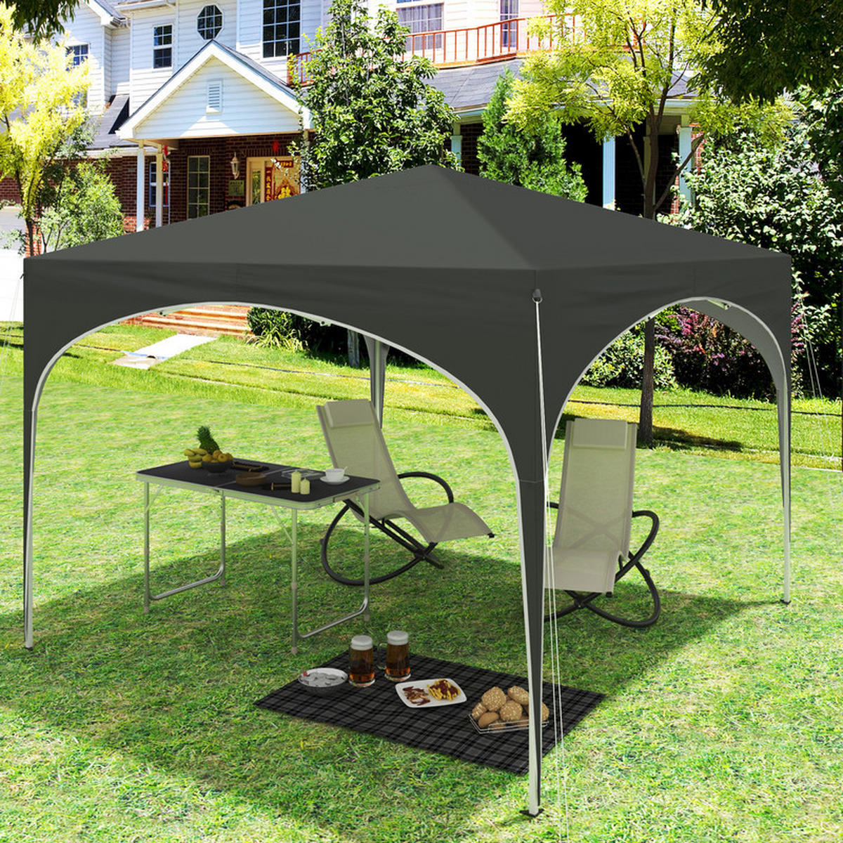 POPUP-GARTENPAVILLON – 3×3 m, wasserdicht, zusammenklappbar, mit halbrundem Dach - Grau, Metall (300/260/300cm) - Kaket
