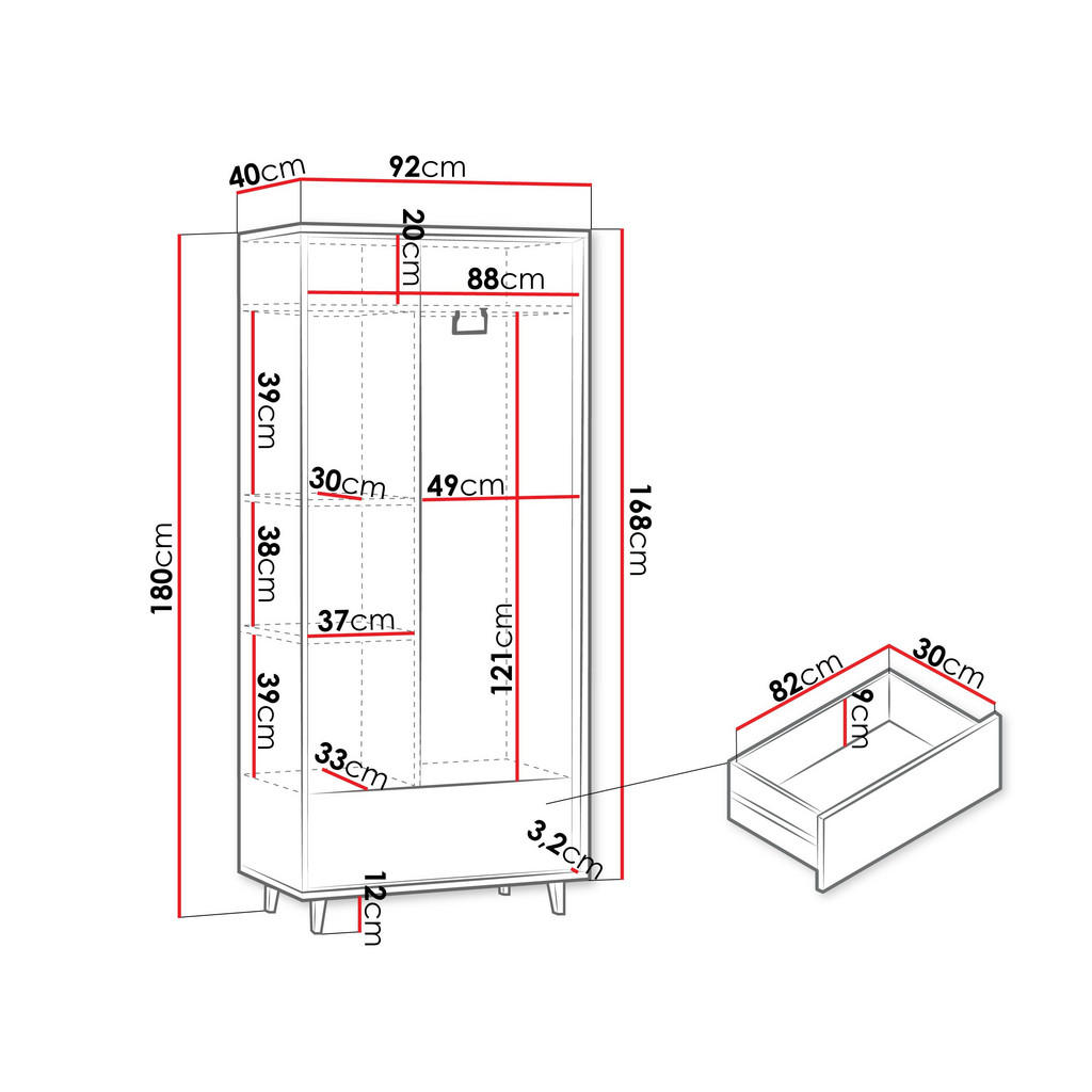 Thumbnail - Mirjan24 Kleiderschrank, Beige, Holzwerkstoff, Holz Optik, 1 Schubladen, 92x180x40 cm, Schlafzimmer, Kleiderschränke