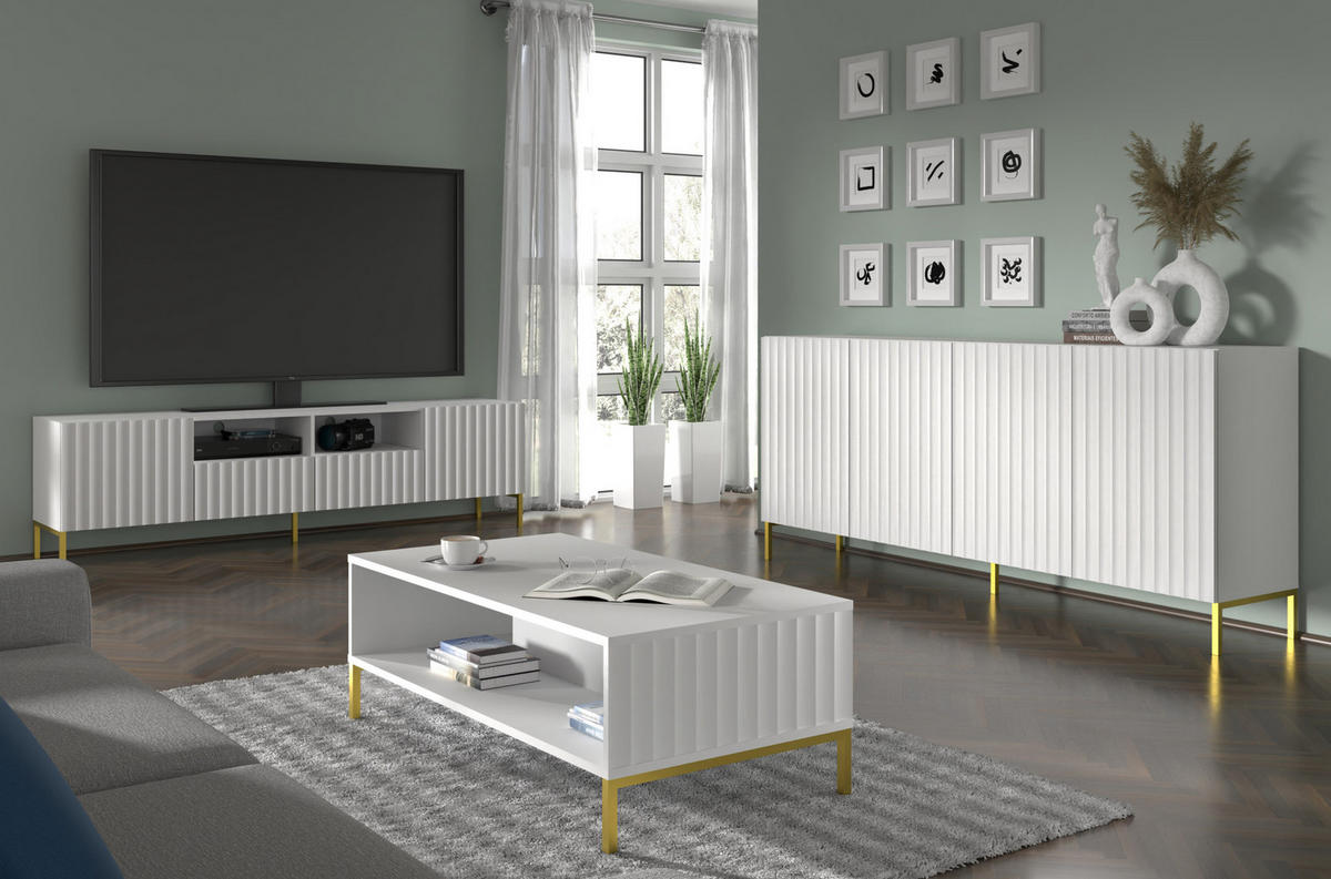 KOMMODE Weiß, Gold 200/87/42 - Weiß, Holzwerkstoff (200/87/42cm) - RAUMHIRSCH FURNITURE