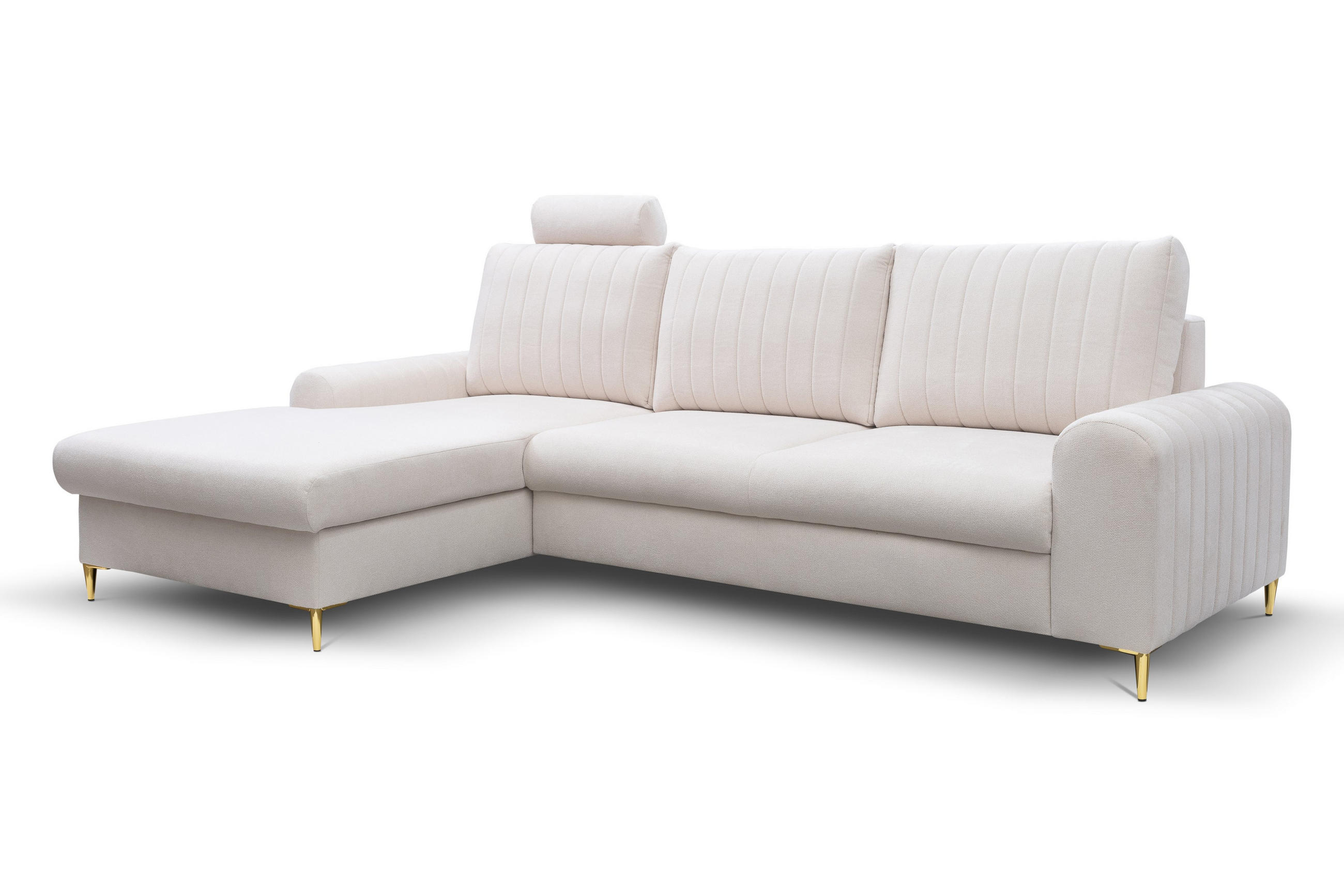 ECKSOFA VERONA L-S Creme Geflochtener Stoff mit Schlaffunktion - Creme, Holz (251/164cm) - MASSENO