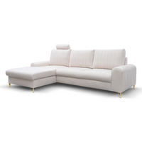 ECKSOFA VERONA L-S Creme Geflochtener Stoff mit Schlaffunktion - Creme, Holz (251/164cm) - MASSENO