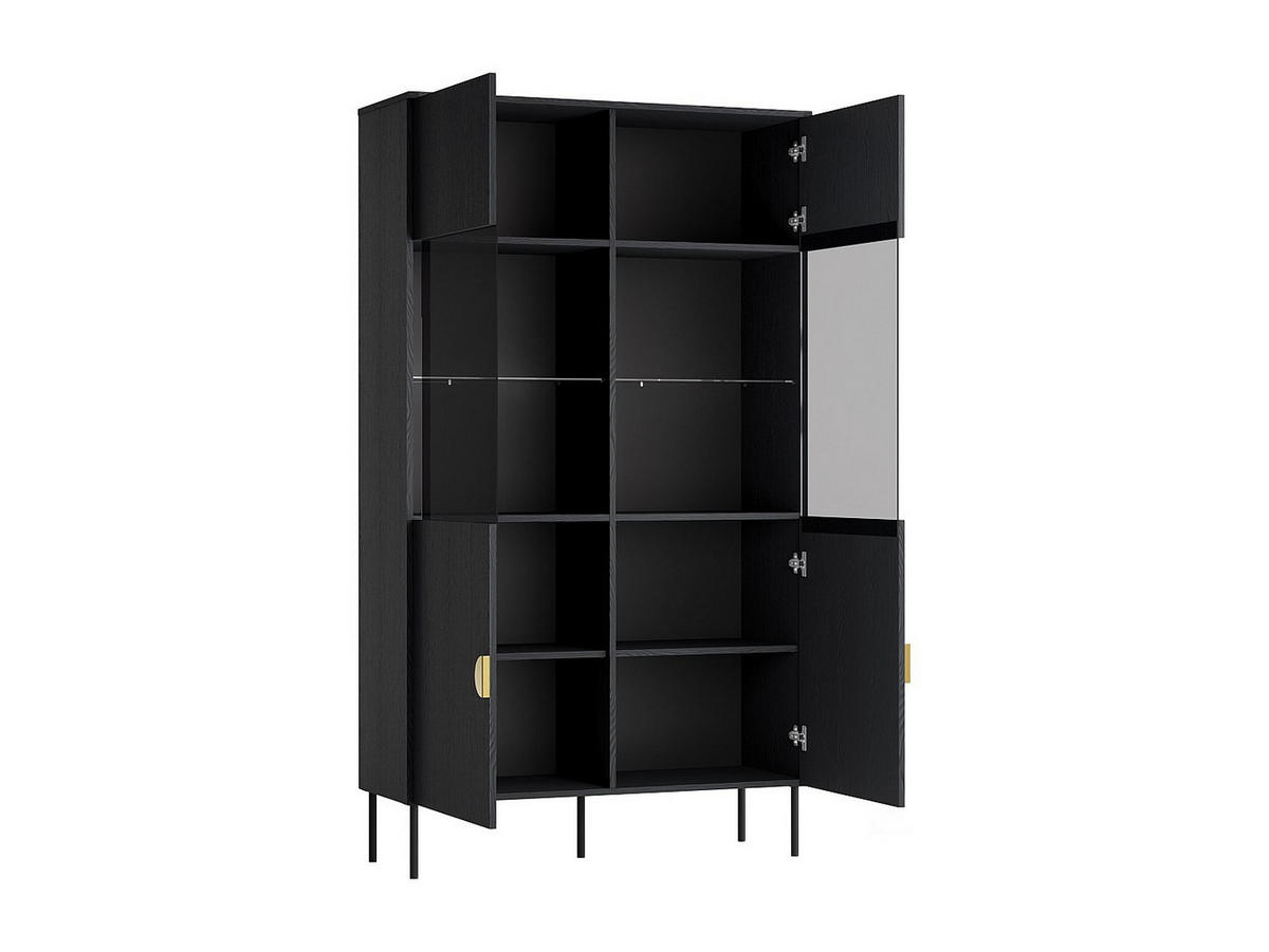 VITRINENSCHRANK mit 2 Türen & 4 Ablagefächern - Mit LED-Beleuchtung - Schwarz & Goldfarben - NATANIEL - Schwarz, Glas (106.6/187.6/40cm) - Vente-Unique