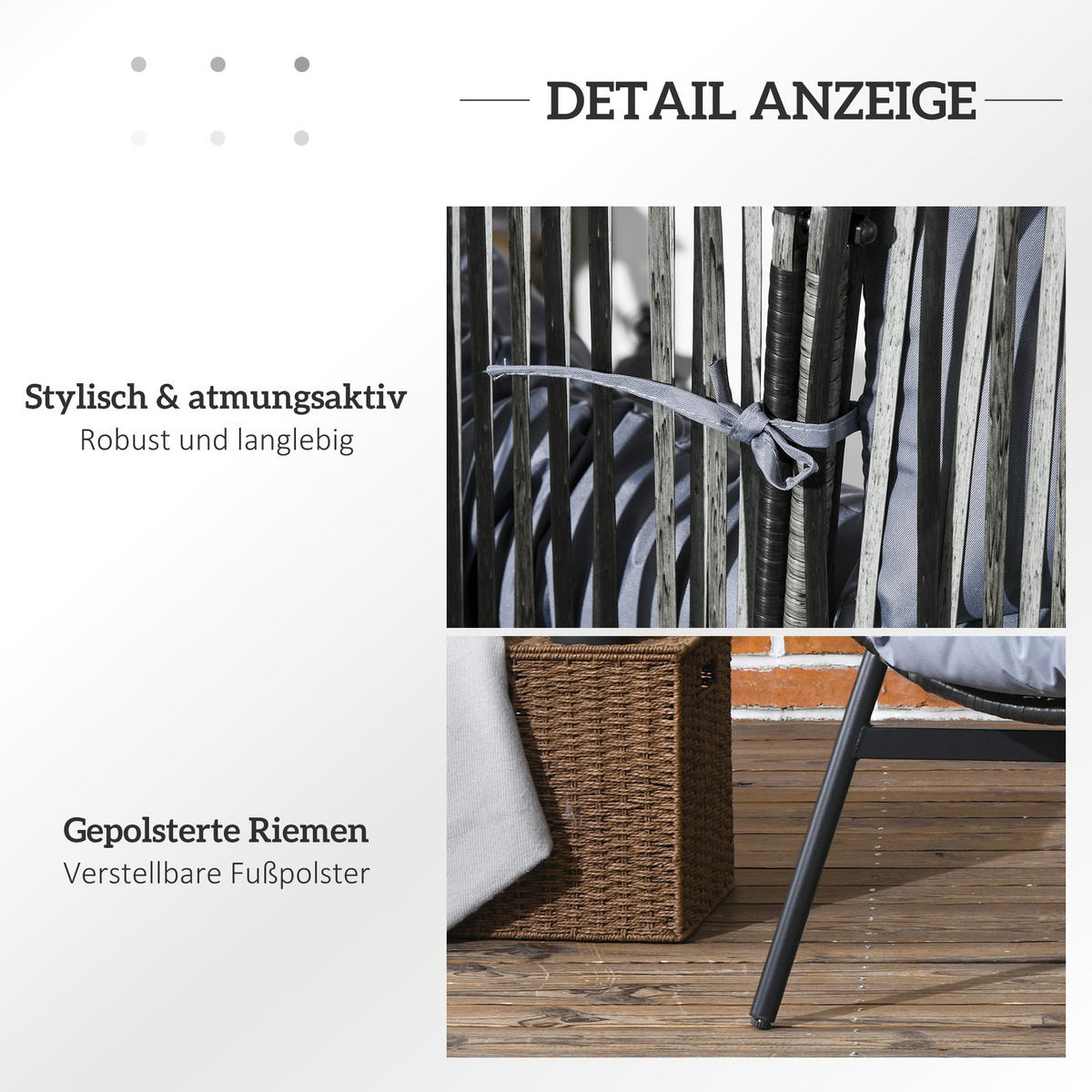 RATTANSESSEL DE-06721 Outdoor-Sessel, PE-Rattan, mit Kissen Grau/Schwarz - Grau, Kunststoff/Metall (75/143/89cm) - ComfortXL