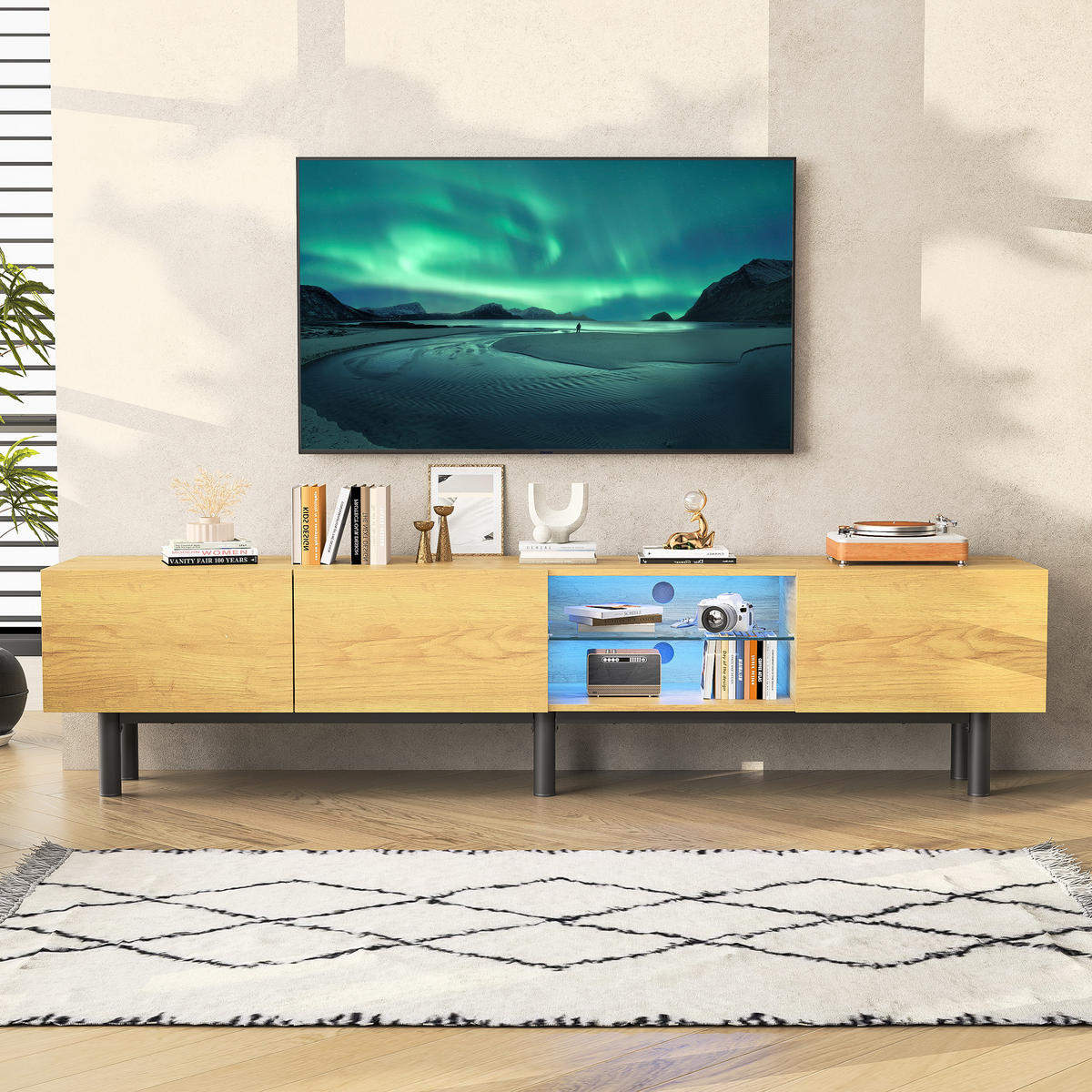 TV Lowboard LED 175 cm, Industriestil, 3 Türen, Holz - Braun, Holz (175/41/31cm)