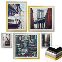 WANDBILDER 5er Set - 50x50 cm & 20x30 cm & 40x60 cm Goldrahmen - Old Cars Brooklyn Retro-Audio - Goldfarben, Kunststoff (40/60cm) - ArtPrintCave