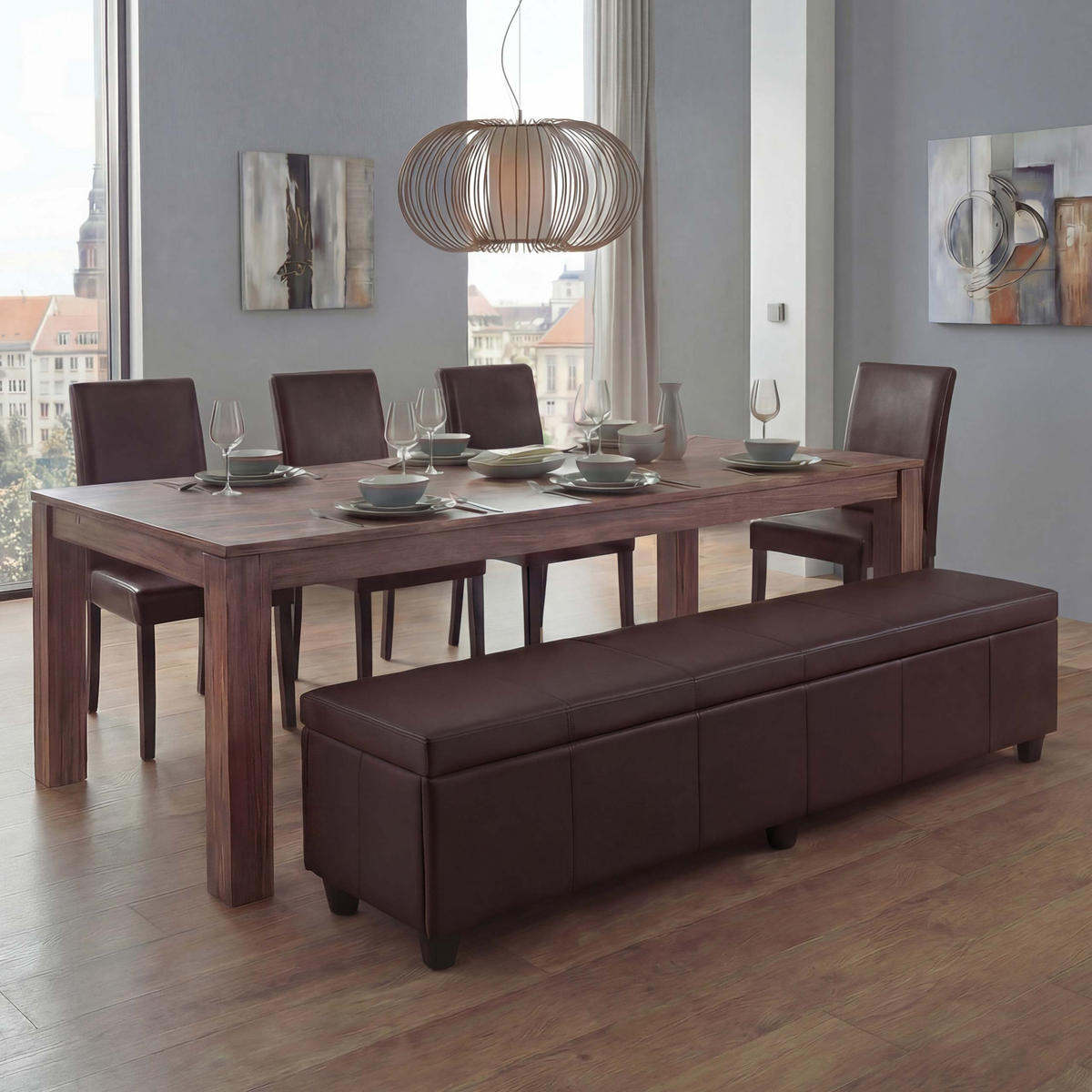 GARNITUR XXL Braun 5-teilig-Set - Braun, Leder (48/90/56cm) - MCW