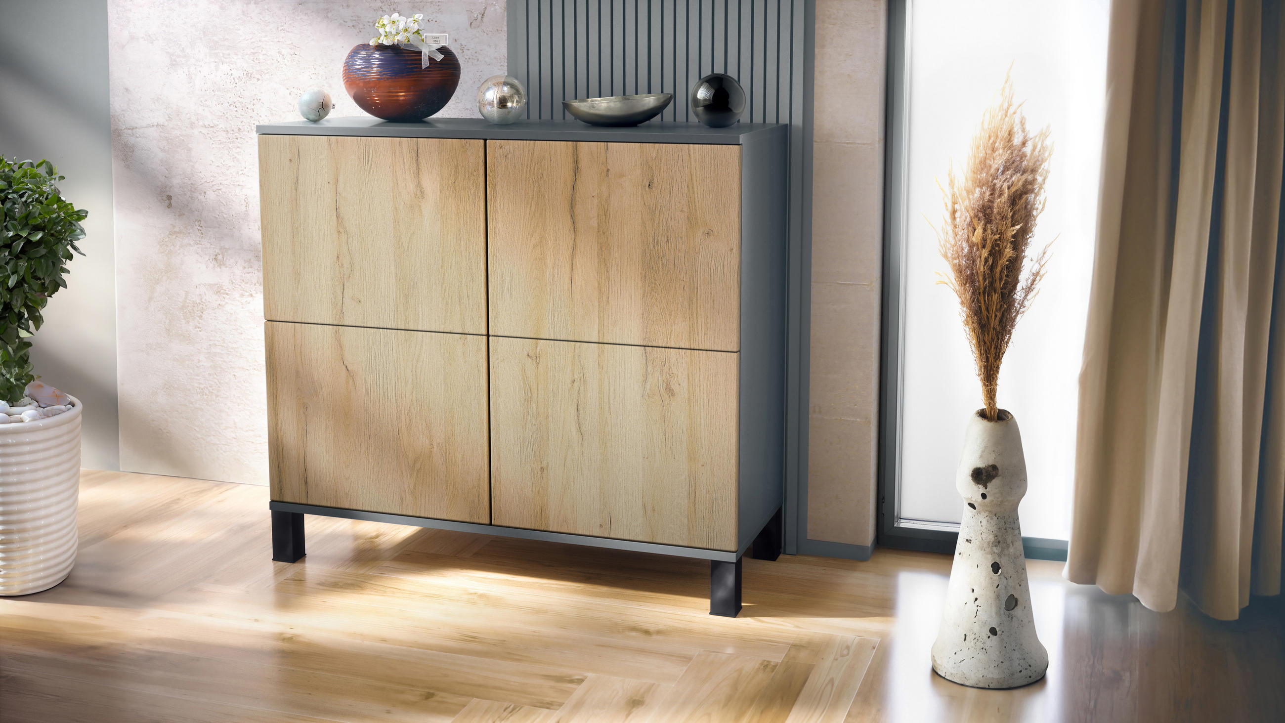 KOMMODE Rova Eiche Natur - Eichefarben, Holzwerkstoff (92.5/84.5/35cm) - Vladon