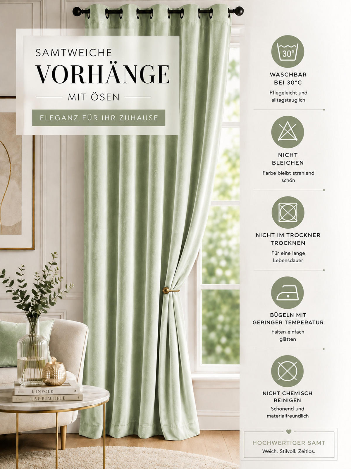 VORHANG Ösen Samt 300/245 cm Lindgrün - Hellgrün, Textil (300/245/245cm) - TiborTex