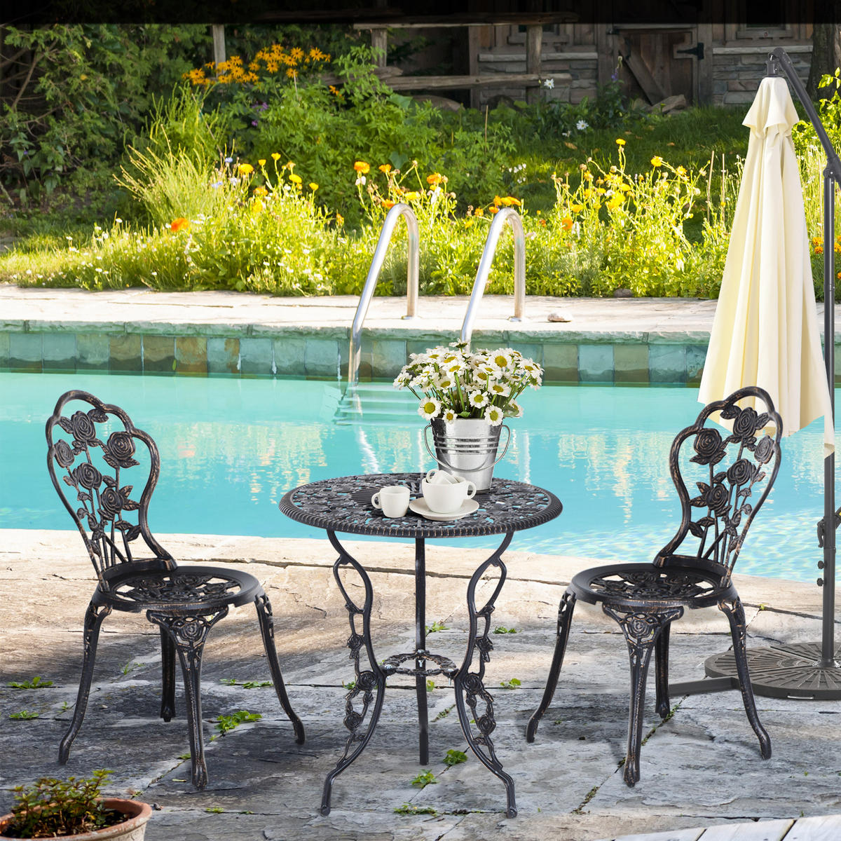 BISTROSET DE-07354 mit Gussrosenmuster und Schirmloch Bronze - Bronzefarben, Metall - ComfortXL