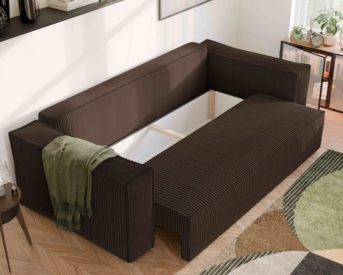 SOFA mit Schlaffunktion und Bettkasten, Braun - Braun, Holzwerkstoff/Textil (240/84/105cm) - Idohome