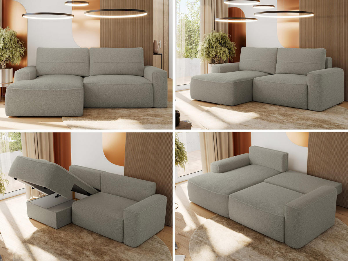 ECKSOFA BELLUNO L Hellgrau Boucle - Links - Hellgrau/Schwarz, Textil (144/233cm) - MKS