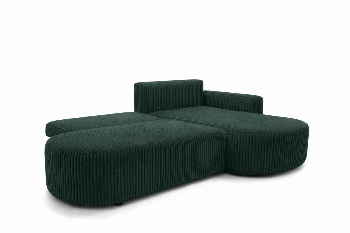ECKSOFA Mit Schlaffunktion Und Bettkasten, Cordstoff Tilia, Grün, Rechts, ROUND ONE OPEN XL - Grün, Holz (262/175cm) - Kaiser Möbel