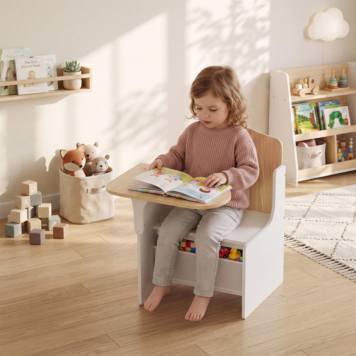 KINDERTISCH-MIT-STUHL MDF Vliesstoff Weiß - Weiß, Holzwerkstoff/Textil (51/59/58.5cm) - AIYAPLAY