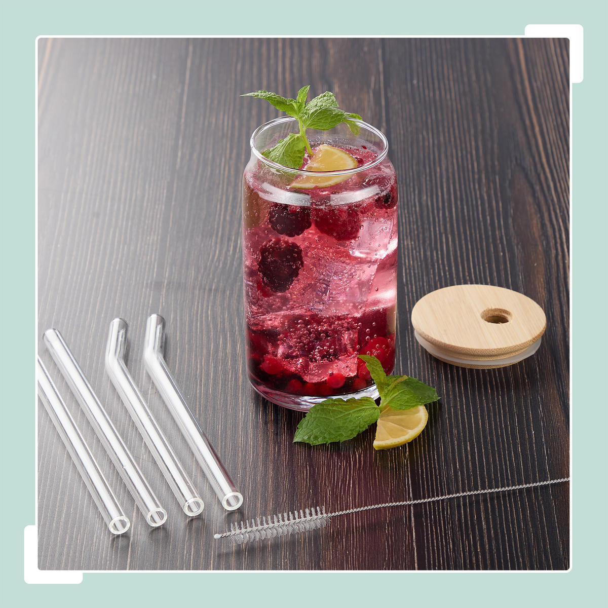 4XTRINKGLÄSER - Transparent, Glas/Holz (0.45L) - Relaxdays