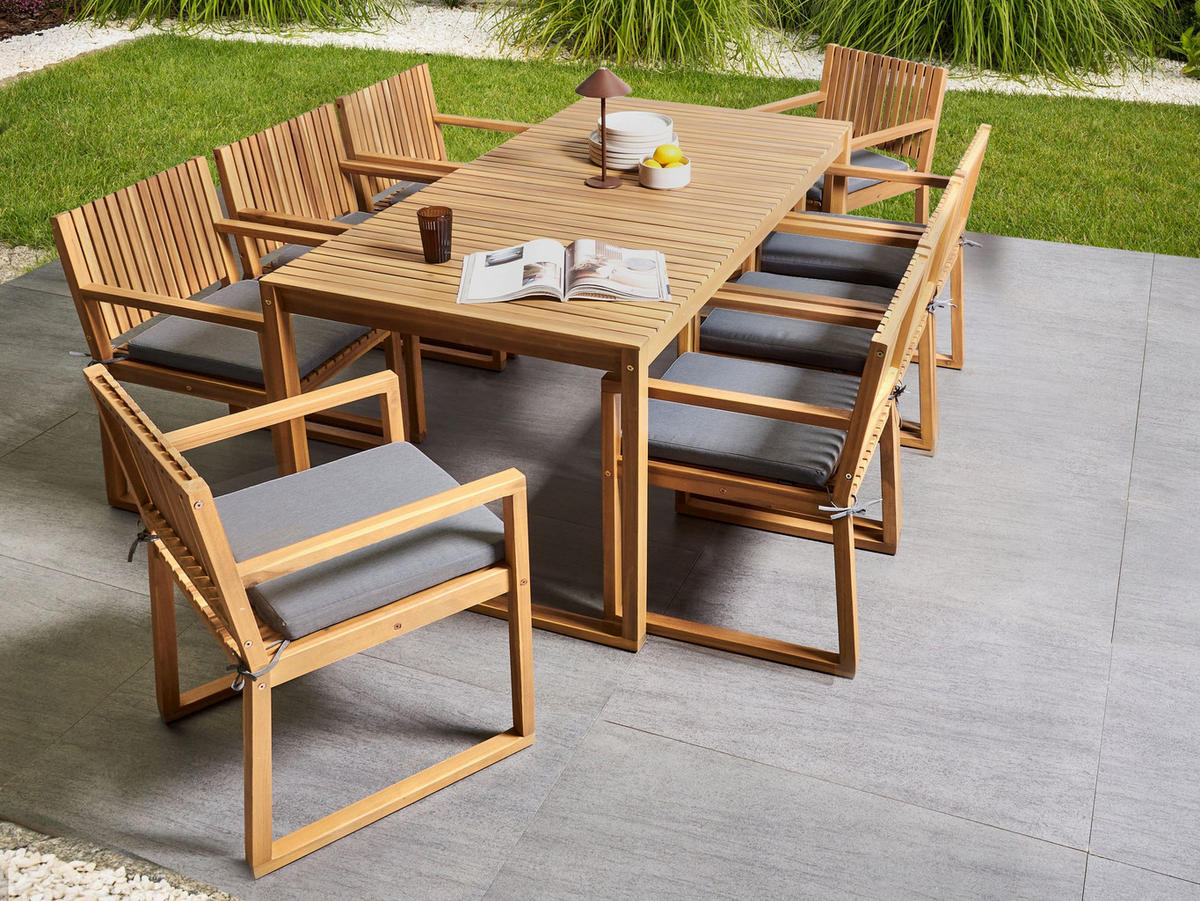 GARTENMÖBEL Set 8-Sitzer Grau meliert Sassari Premium - Hellbraun/Grau, Holz - Beliani