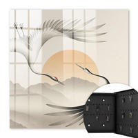 SCHLÜSSELBOX Schwarz 30x30 cm- Türöffnung nach rechts - Japanische Kraniche vor dem Hintergrund der aufgehenden Sonne - Grau, Metall (30/30/5cm) - TULUP
