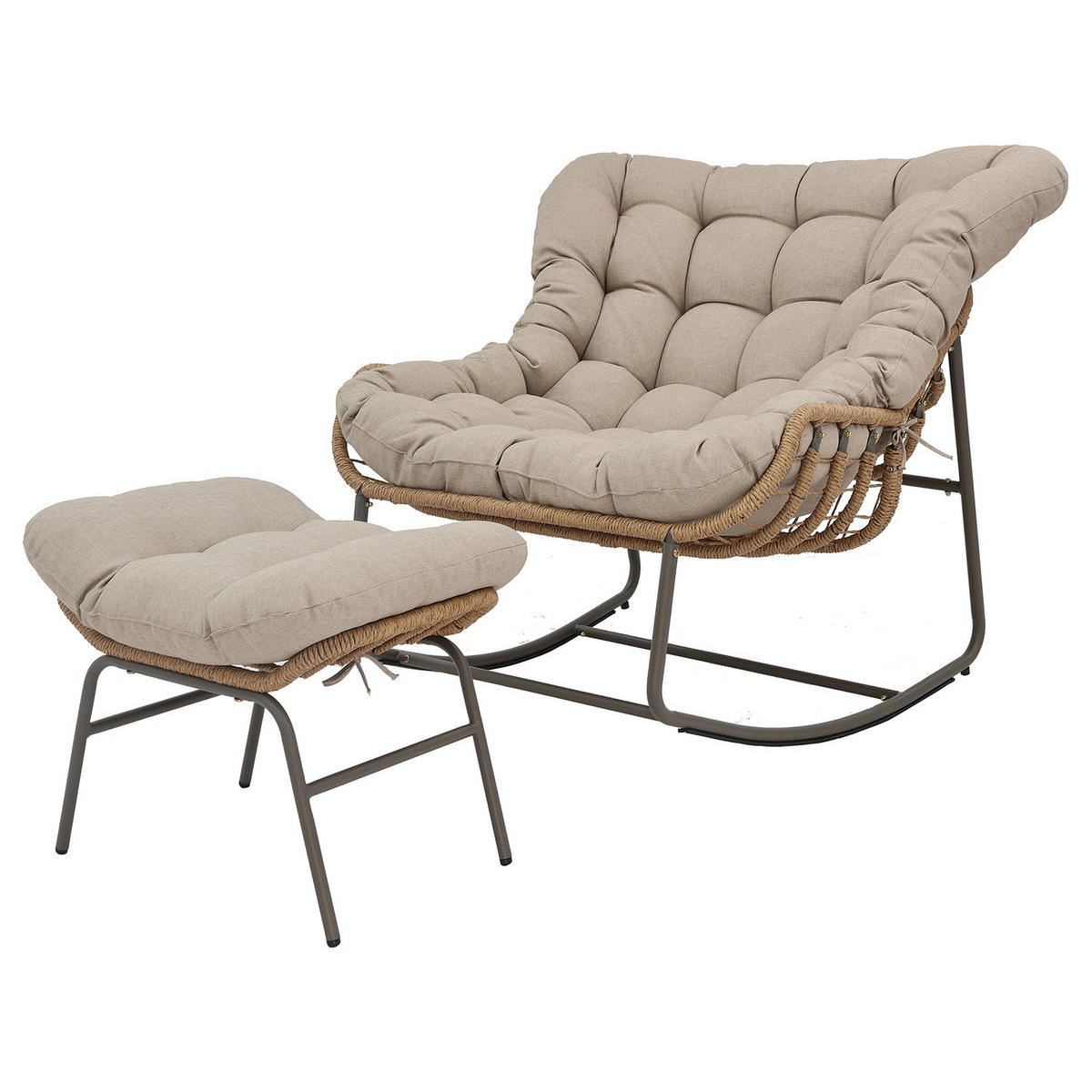 GARTENSESSEL mit Fußhocker - Stahl / Webstoff - Grau / Beige - Beige, Textil/Metall (118/87/110cm) - home24