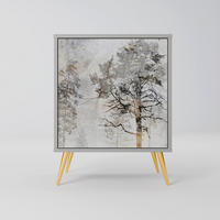 SIDEBOARD FADE IN THE TREES, Grau, 57,5x42x75,5 cm, Goldfarbene Metallfüße - Goldfarben/Multicolor, Holzwerkstoff/Metall (57.5/75.5/42cm) - SpaceRebels