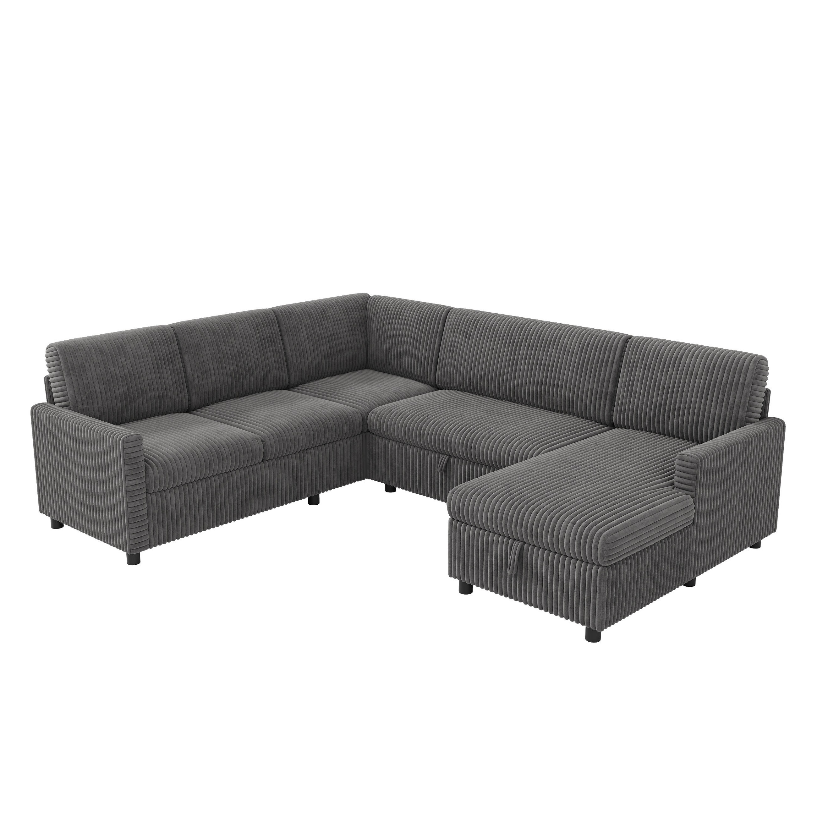 SOFA U Oblik na Razvlačenje Cord 220x274x85 cm Siva - siva, tekstil (274/85/220cm) - FLIEKS