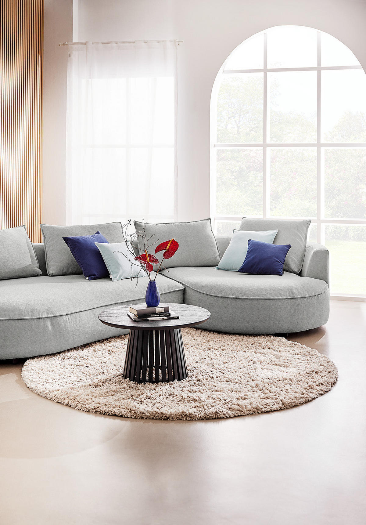BIGSOFA - Hellgrau, Kunststoff/Textil (322/82/154cm) - home24