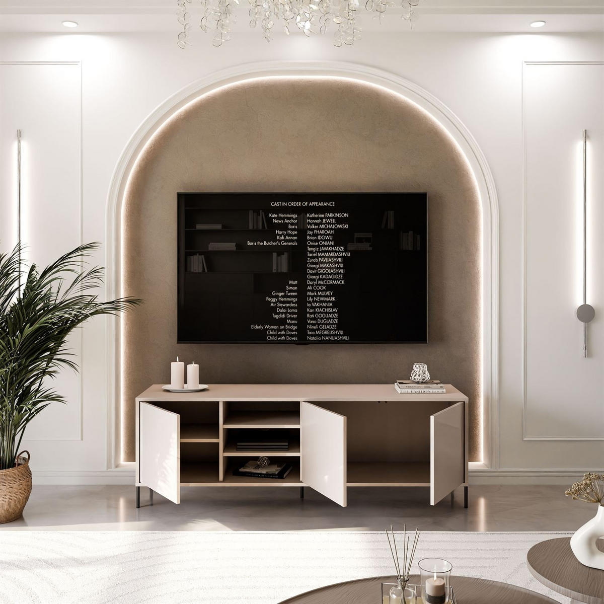 TV-SCHRANK SANAYI Kaschmir Hochglanz – gerade schwarze Beine - Kaschmir, Holzwerkstoff (156/60/38cm) - Lookway