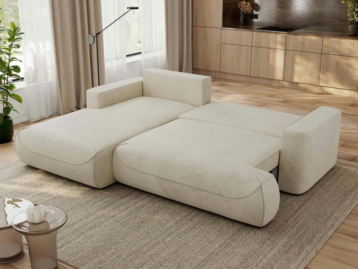 ECKSOFA OVO L Beige Velvet - Links Seite - Beige/Schwarz, Kunststoff/Textil (271/195cm) - MKS