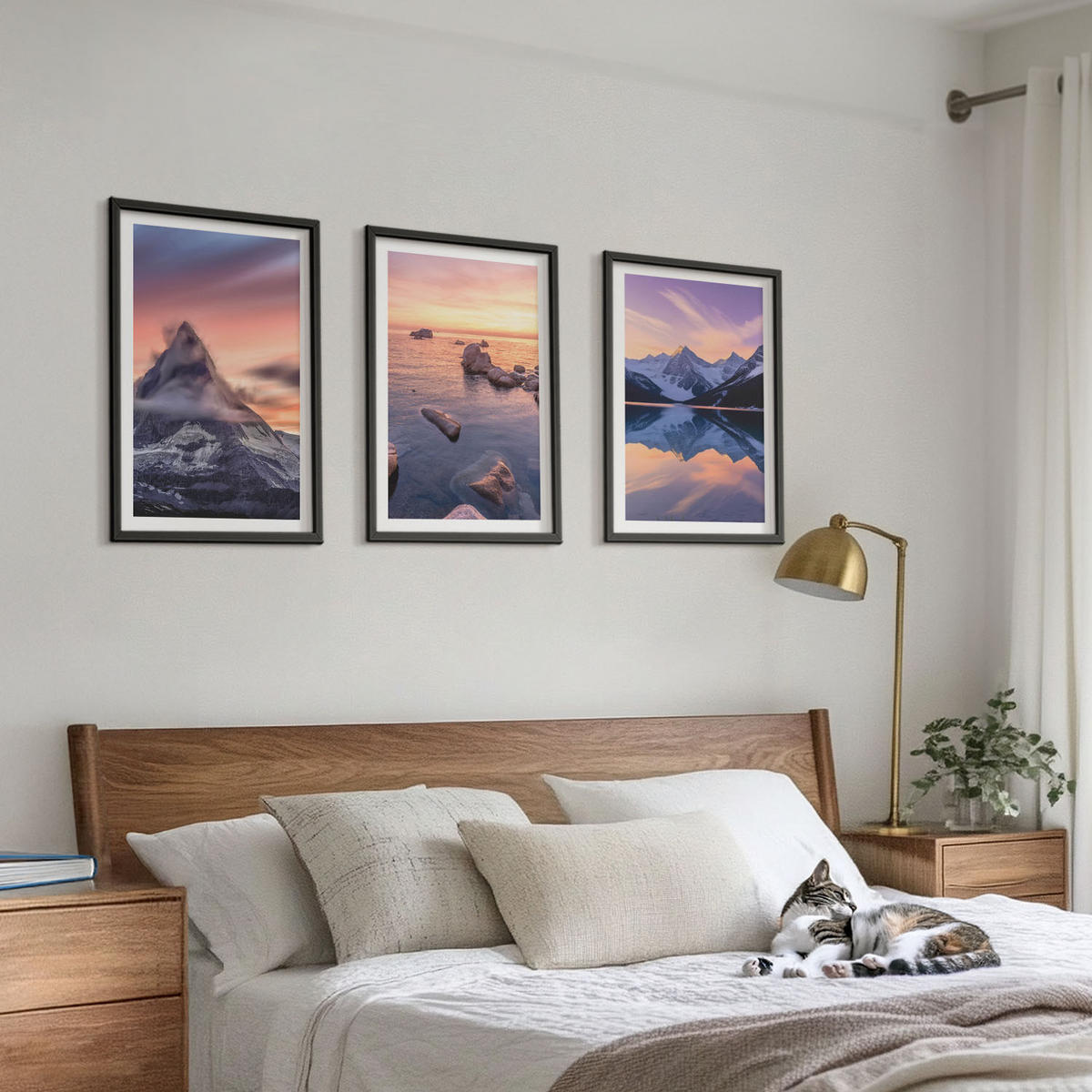 BILDER SET 3er Set - 40x60 cm Schwarzer Rahmen - Berglandschaft, See, Westen - Schwarz, Kunststoff (40/60cm) - TULUP