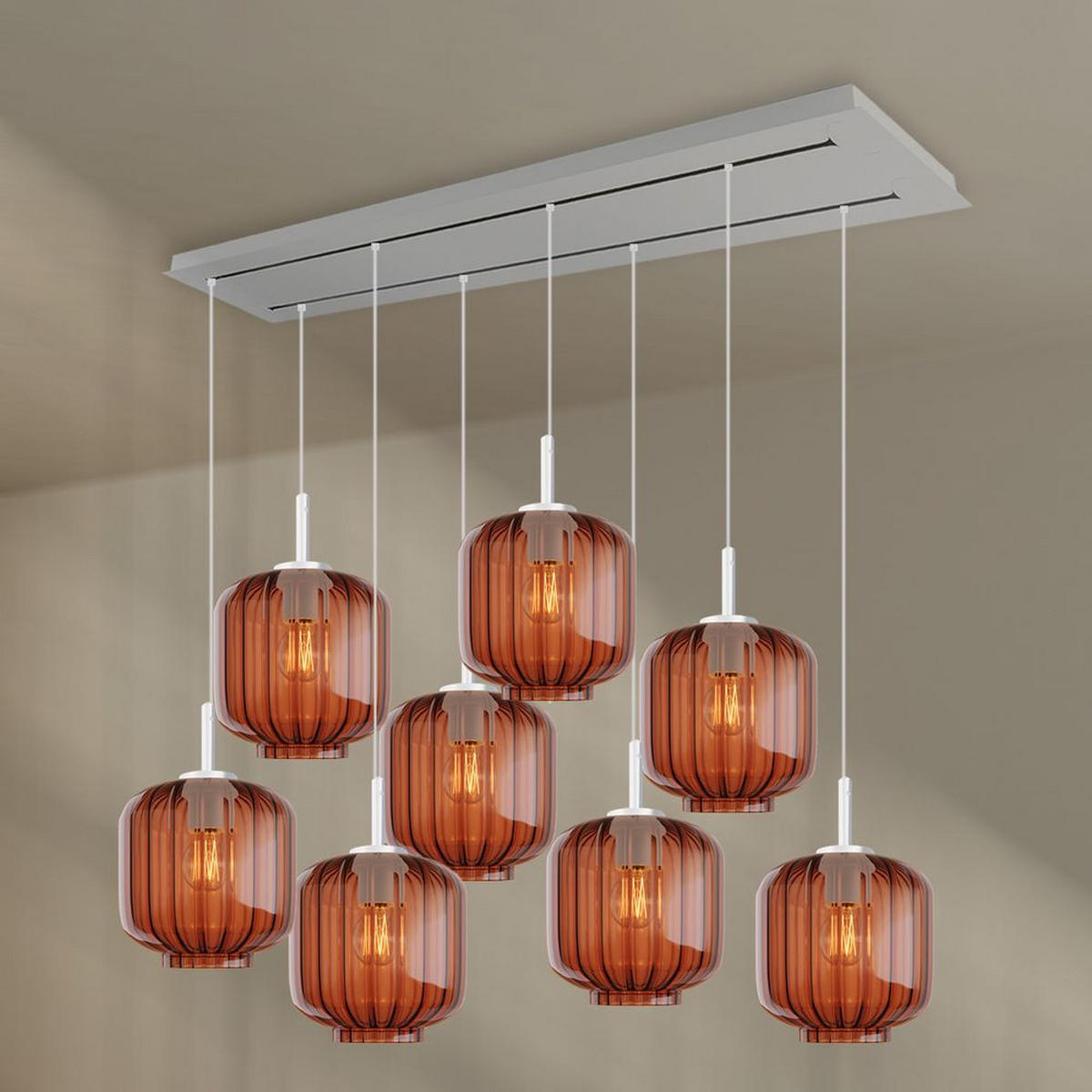 HÄNGELEUCHTE Velo 8-flammig Braun Ø 20cm - Braun/Weiß, Glas (20/20/20cm) - s.luce